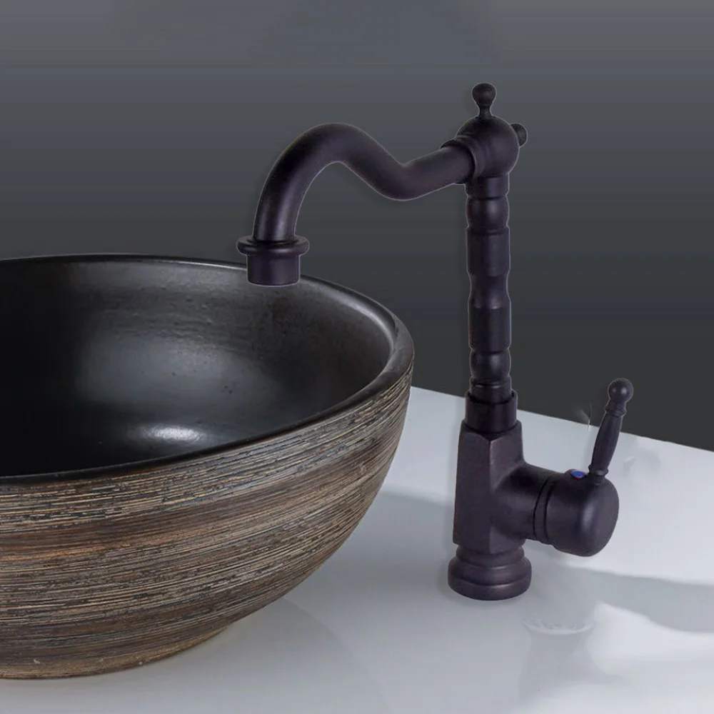 

Black Oil Rubbed Brass Bathroom Kitchen Basin Sink Faucet Mixer Tap Swivel Spout Single Handle One Hole Deck Mounted msf123
