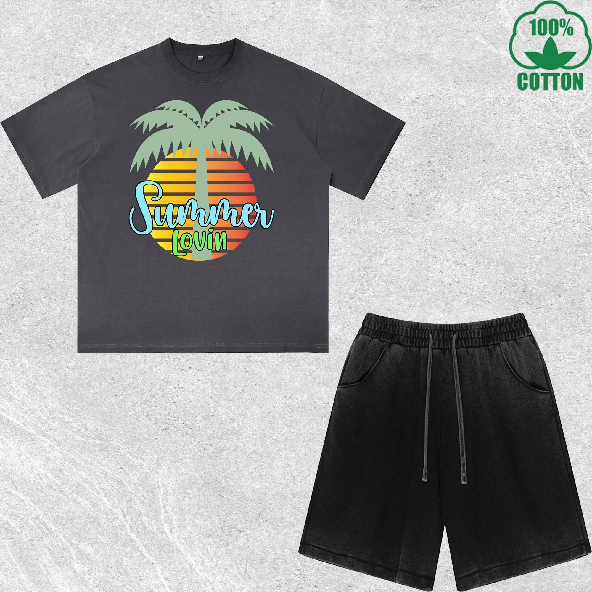 

Summer Lovin Printed Dirty Wash T-Shirt Shorts Set Multicolor Combo Loose Trendy Fashionable 100%Cotton