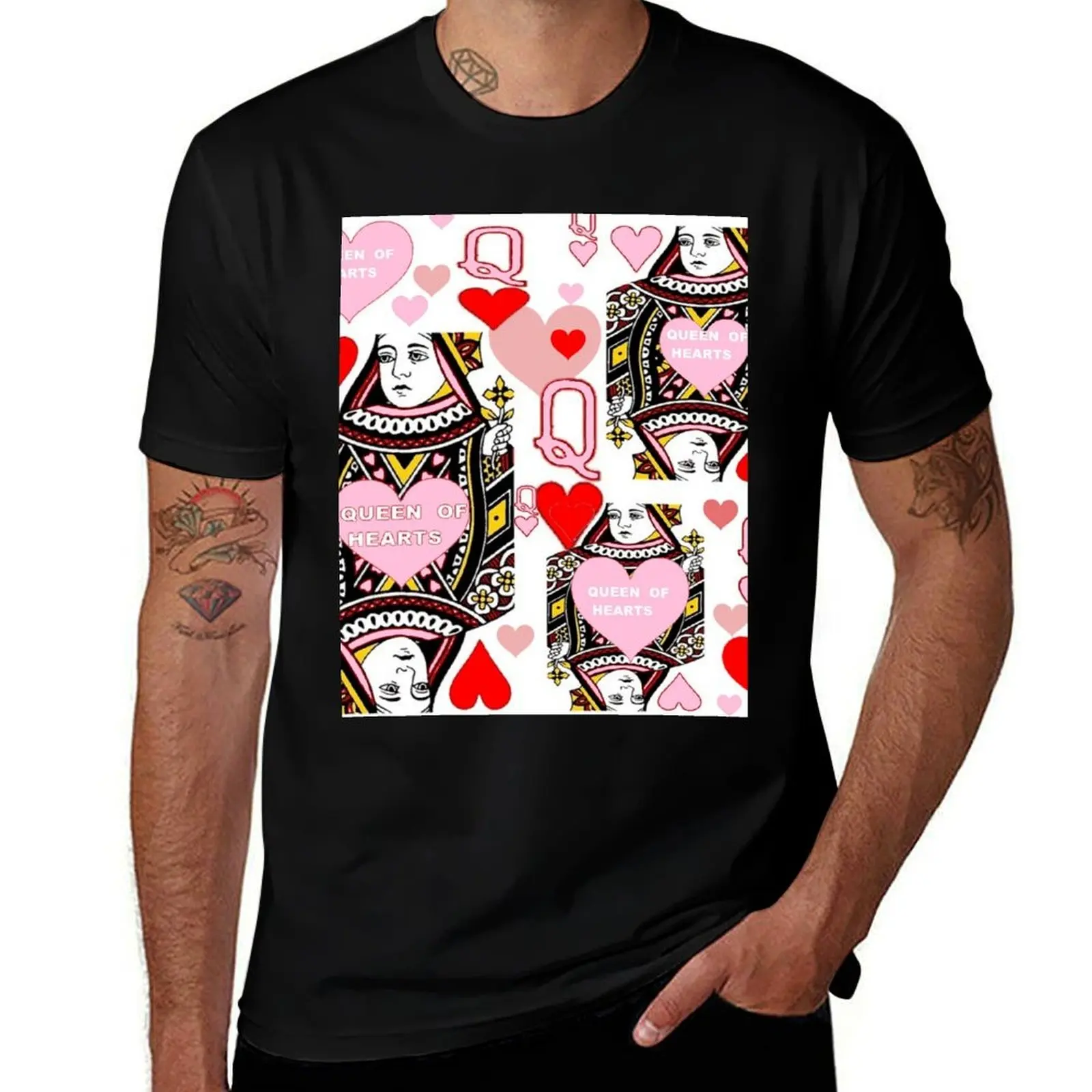 

RED & PINK QUEEN OF HEARTS CASINO ART T-Shirt man t shirt heavy cotton cotton t shirts man 100% anime tshirt T-shirt