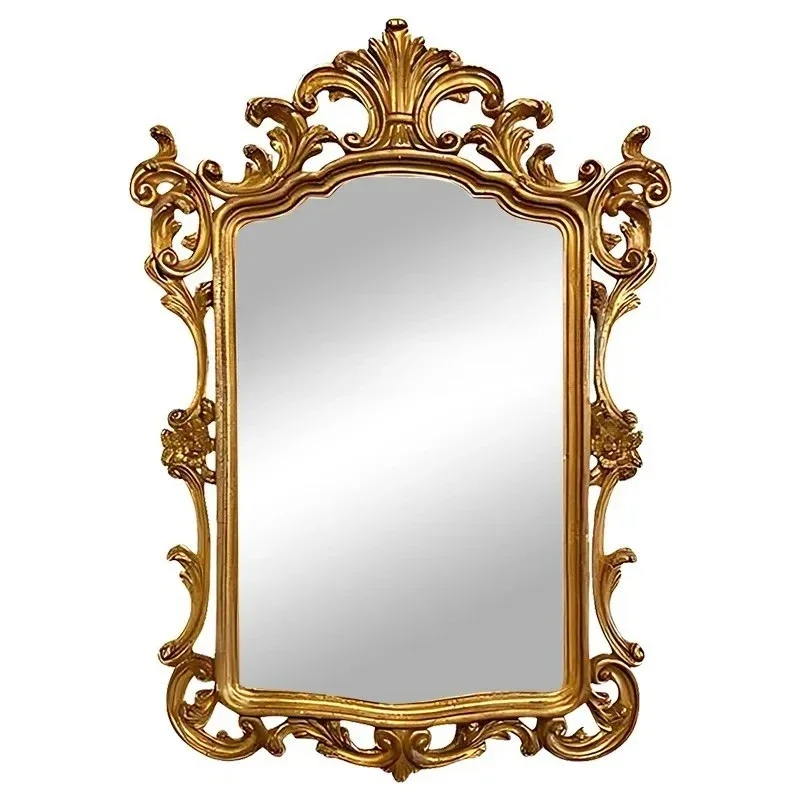 European retro bathroom mirror wall hanging bathroom carved dressing mirror French special-shaped, entrance decorative mirror