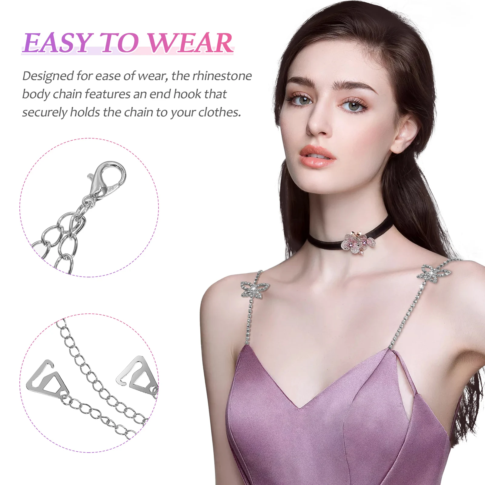 

Body Chain Rhinestone Butterfly Shoulder Strap Dress Accessory Women Wedding Beach Party Jewelry Statement Body Chain