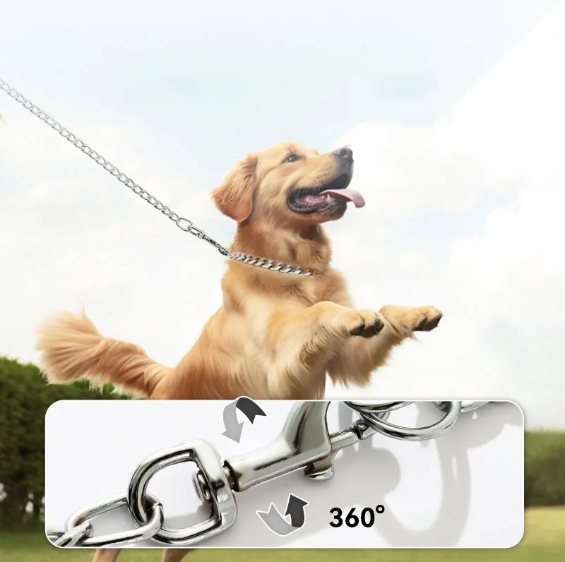 Bissfeste Eisenketten-Leine 120CM Metall-Hundekette Hundeleine Metall-Trainingsleine mit Weichem Griff für Mittelgroße und Große Hunde – Detail 8
