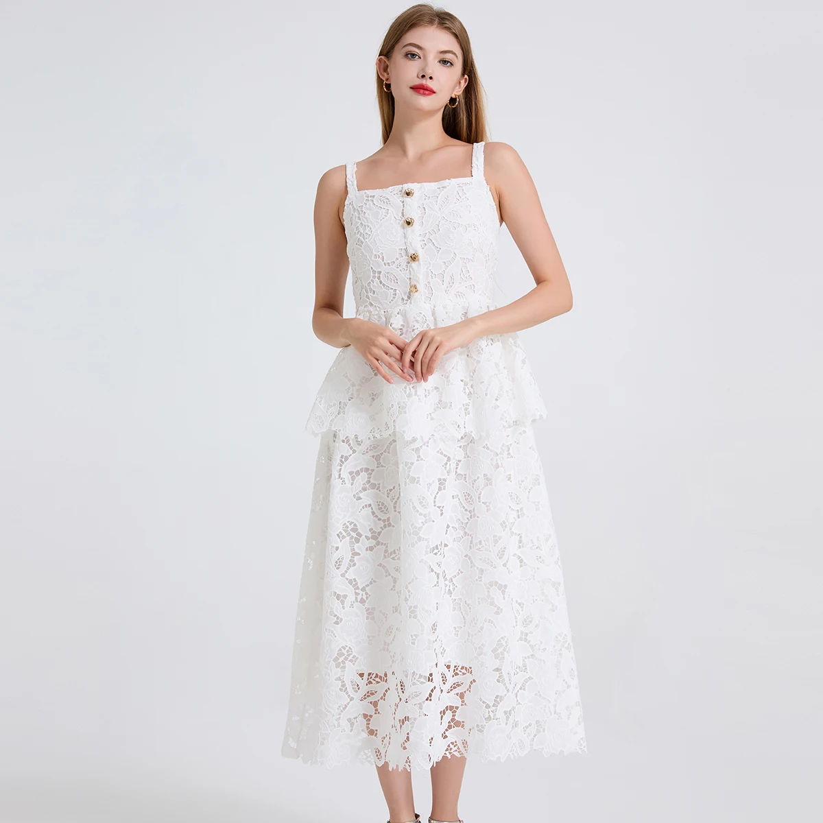 Runway Summer Embroidery Lace Long Cake Dress For Women Rhainstone Hollow Out Formal Evening Dresses Birthday Party Vestidos
