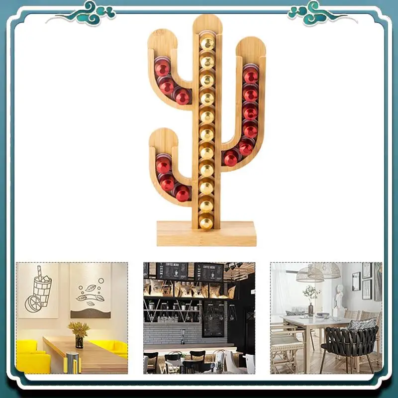 

Premium 1 PCS Bamboo Rotating Capsule Coffee Storage Rack Coffee Capsule Display Stand Capsule Holder Cactus Cup Type Dispenser