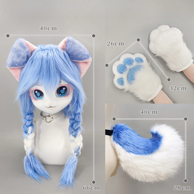 Plush Head Role Playing Costume Dog Ear Braid Kig Mask Lolita Style Animal Plush Head Wearing Anime Carnival Party New