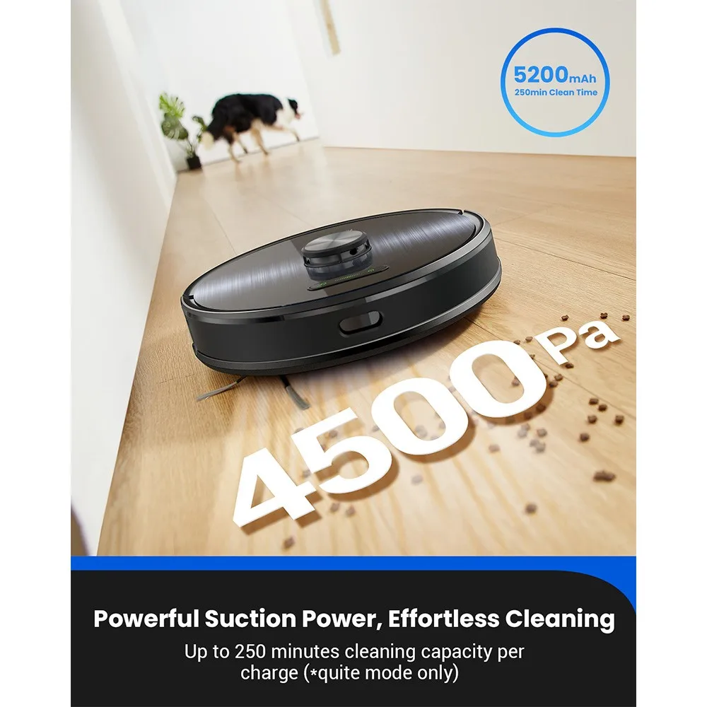 Proscenic M9 Robot Vacuum Cleaner Laser Navigation 45KPa Suction Dual Rotation Mops Carpet Detection 5200mAh Max 250Mins Runtime