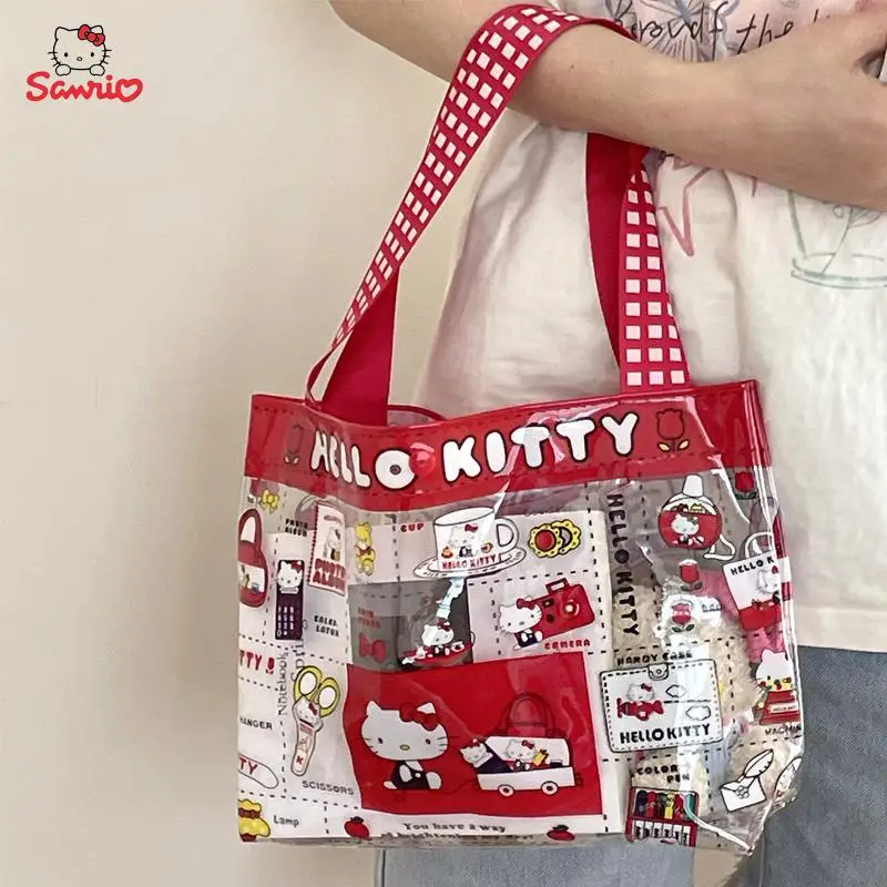 Sanrio Transparent Waterproof Handbag Hello Kitty Large Capacity Single Shoulder Pvc Shopping Bag Swimming Bag Jelly Bag Gifts