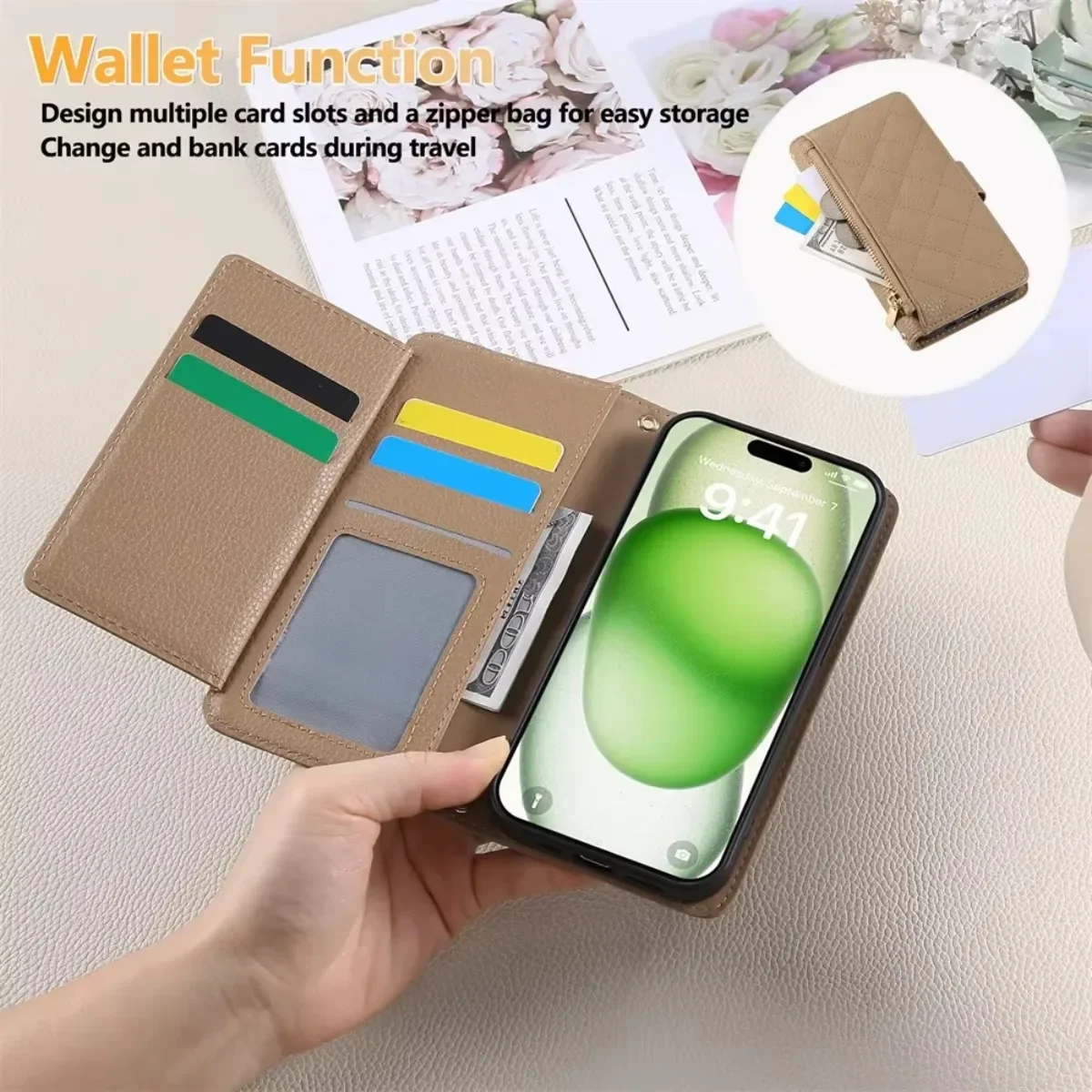 Mirror Wallet Crossbody Phone Case For iPhone 17 Air 16 Pro Max 16E 15 14 Plus 13 12 11 7 8 SE Card Holder Strap Leather Cover
