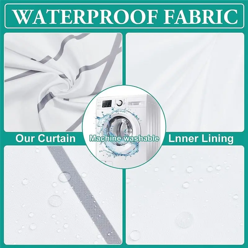 2026 + ستارة دش مخططة - قماش ثقيل الوزن، قابل للغسل في الغسالة، ستائر دش رمادية للحمام، 71 × 71 بوصة