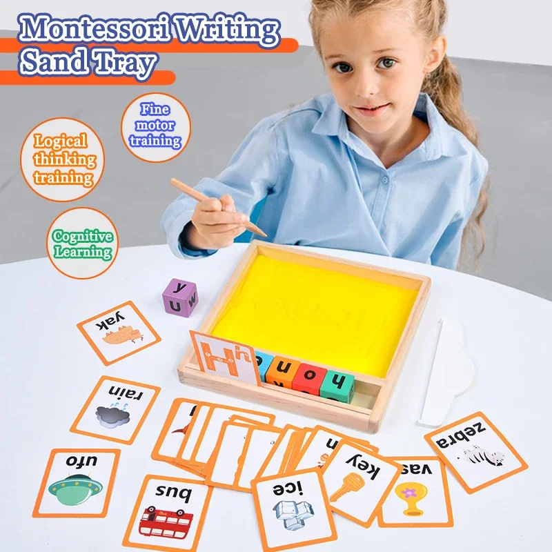 Montessori Teaching Aids Wooden Sandbox Letter Strokes Children's Sand Drawing Pen Controlled Games Set Toys