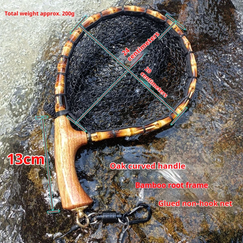 手作り釣り道具ポータブルストリーム竹ハンドル漁網本物の木ストリームマイクロ釣り機器釣りアクセサリー