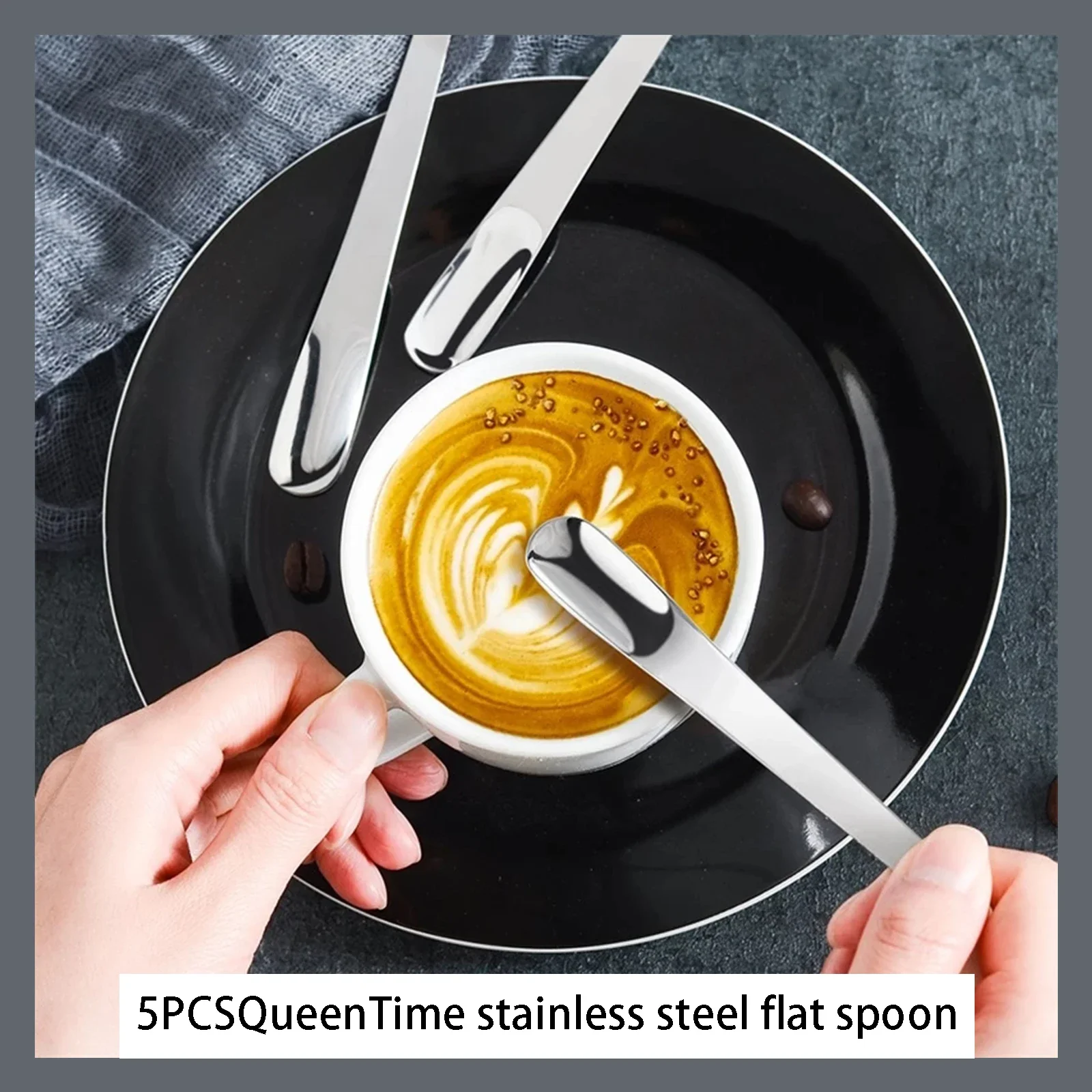 5PCS Coffee Spoon Stainless Steel Flat Spoon For Dessert Small Coffee Scoop Mixer Stirring Bar Kitchen Tableware spoon
