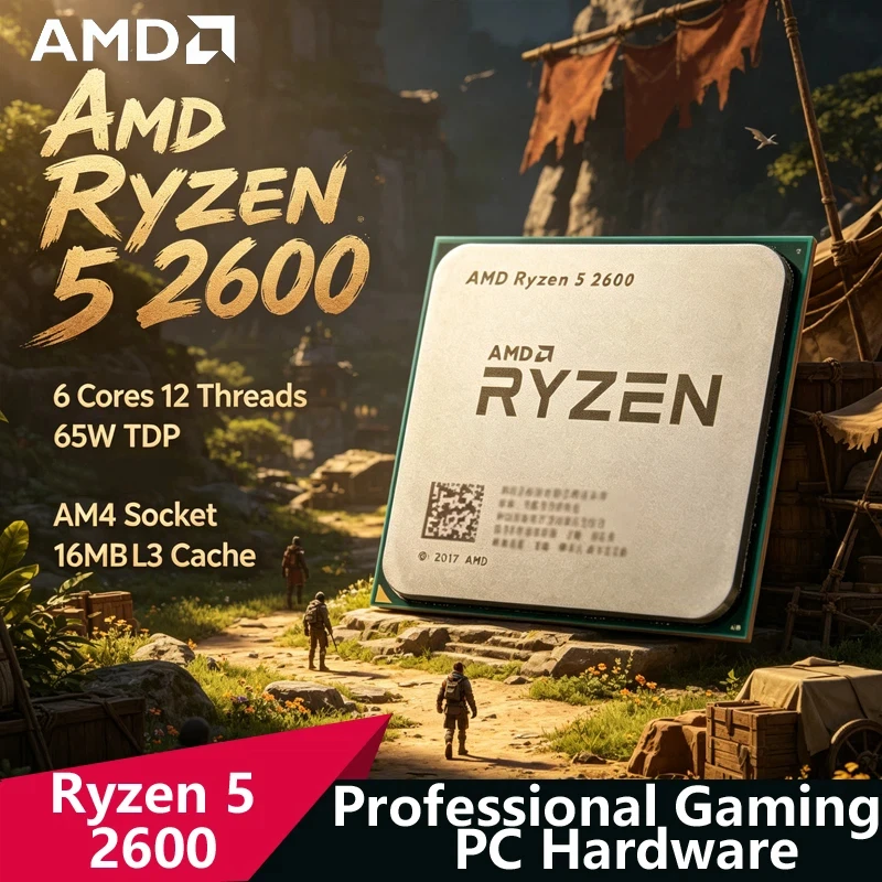 Processador AMD Ryzen 5 2600 Tray CPU｜6C12T, 3.4GHz, 16MB L3 Cache, 65W Baixo Consumo, Soquete AM4, Processador de Desktop de Alto Desempenho para Jogos