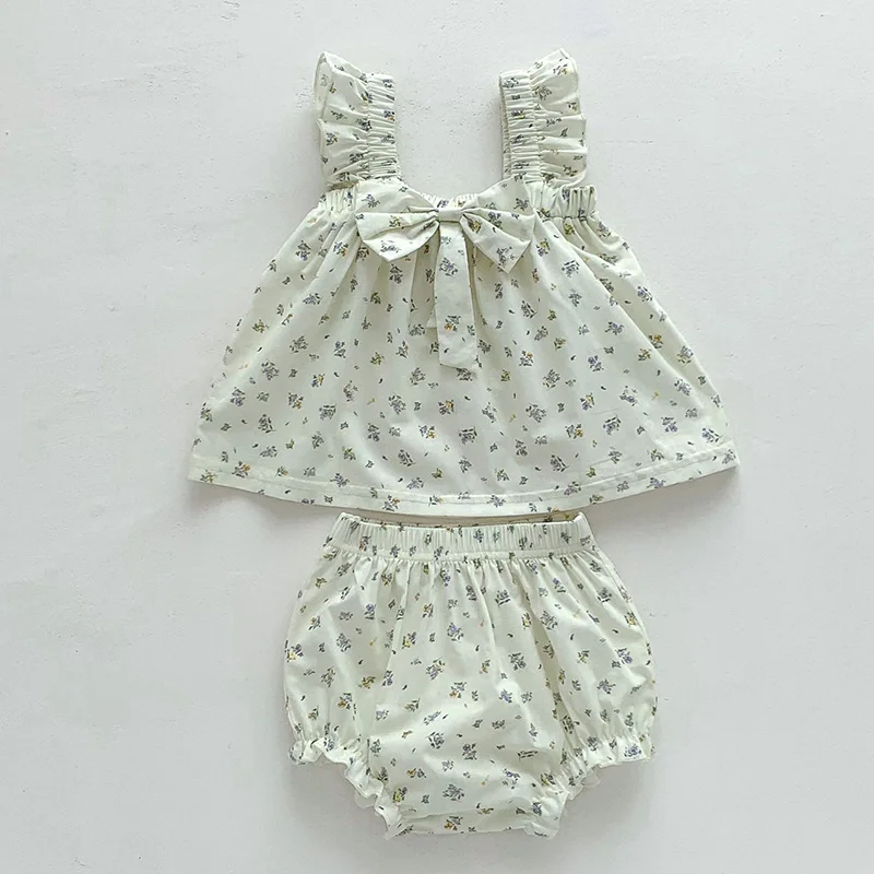 

Summer Toddler Baby Girl Clothes Set Sleeveless Cotton Printed T-shirt+PP Shorts Newborn Baby Girls Clothing Suit
