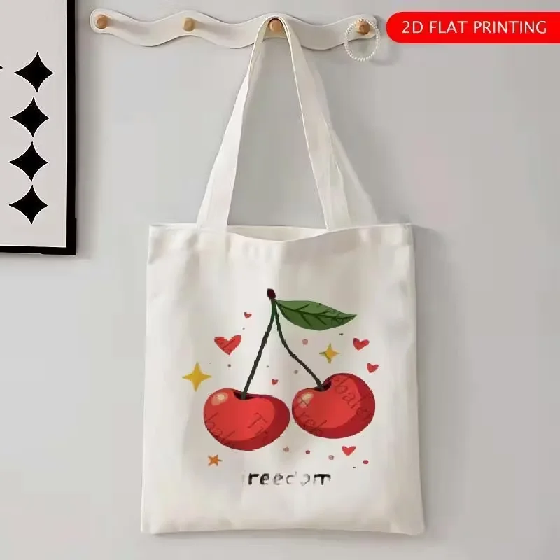 حقيبة كتف كبيرة من Cherry Hearts Freedom Love Sweetness مع حقيبة كتف لطيفة على شكل كرز وقلب للتسوق والشاطئ والنزهة