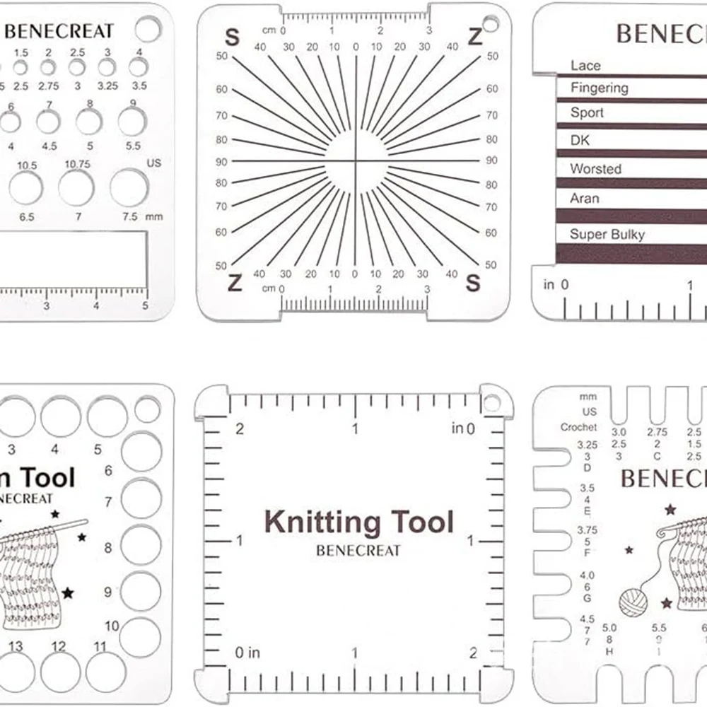 

6 шт., акриловые линейки для вязания крючком, обертка для пряжи на дюйм, инструмент для вязания, блесны, измерительная пряжа, аксессуары для вязания крючком