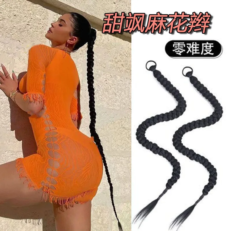 

100cm Synthetic Long Braided Ponytail Cornrow Extension Anime Cosplay Wig Boxing Braid Y2K Style Party Fashion Hairpiece