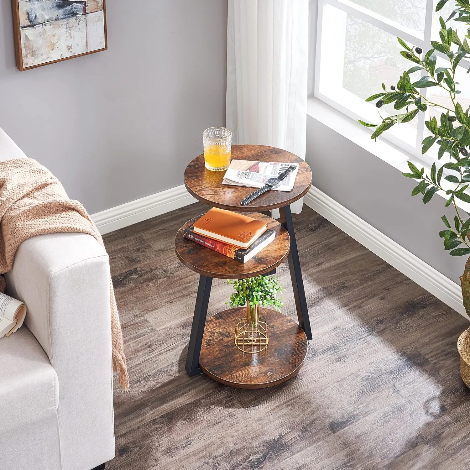 Accent Table Nightstand Bedside Table with 3-Tier Shelves for Living Room Bedroom Couch Small Coffee Table