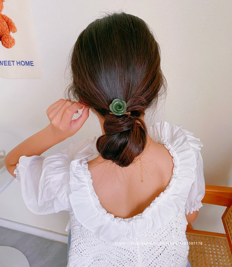 French Rose Blossom Hair Ring~FRANCE, South Korea, tied high ponytail head rope, flower bud head ball, scalp tendon hair rope