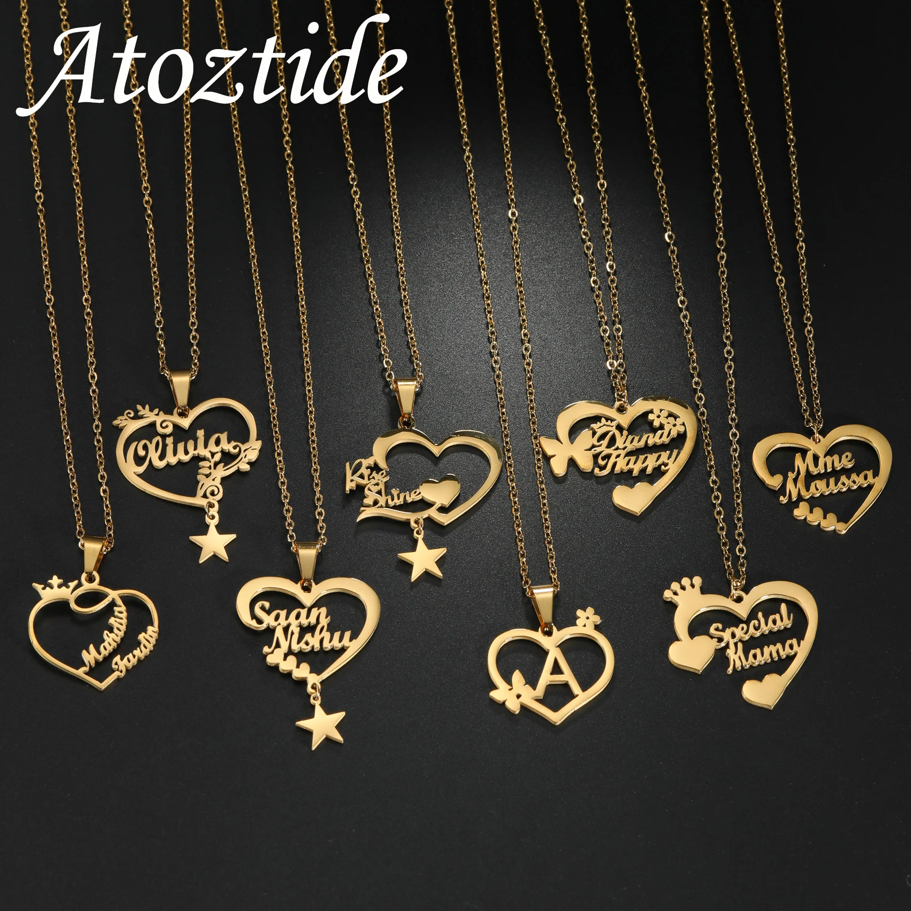 

Atoztide Custom Name Necklace for Women With Heart Star Stainless Steel Jewelry Choker Chain Pendant Personalized Birthday Gift