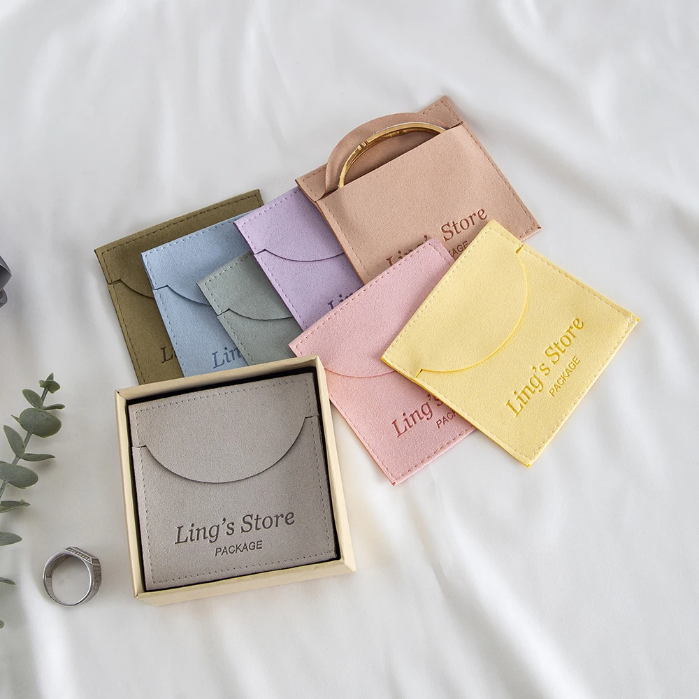 50Pcs Personalized Jewelry Microfiber Bag Rings Earrings USB Bracelet Pendant Necklace Candy Packaging Gift Pouch Wedding Favors