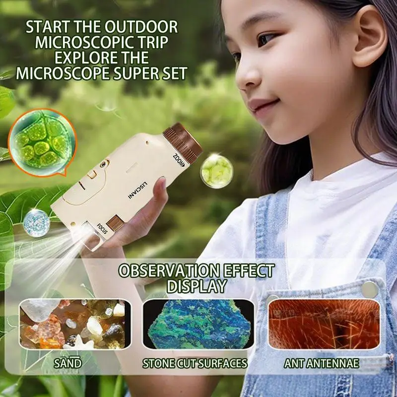 Microscopio para niños, experimento educativo, microscopio con luz Led, actividad de desarrollo temprano, experimento, juguete de aprendizaje para 2