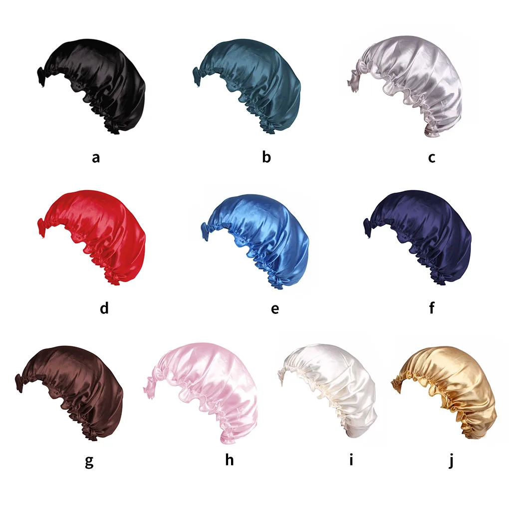 Adults Satin Nightcap Wide-brimmed Hair Loss Cap Solid Color Men Women Sleeping Cap