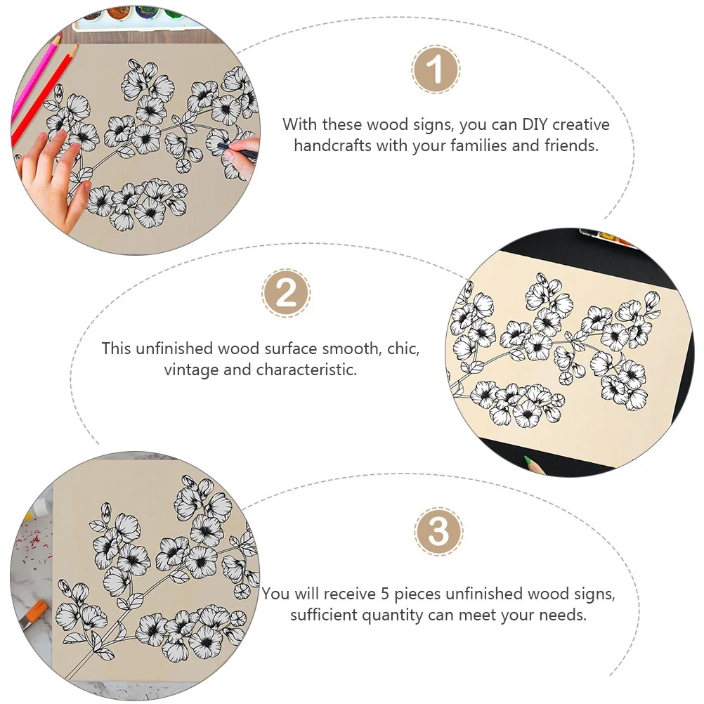 

5Pcs Unfinished Wood Hanging Plaque Smooth Surface Blank Signs for DIY Craft Birthday Holiday Unfinished Wood Sign