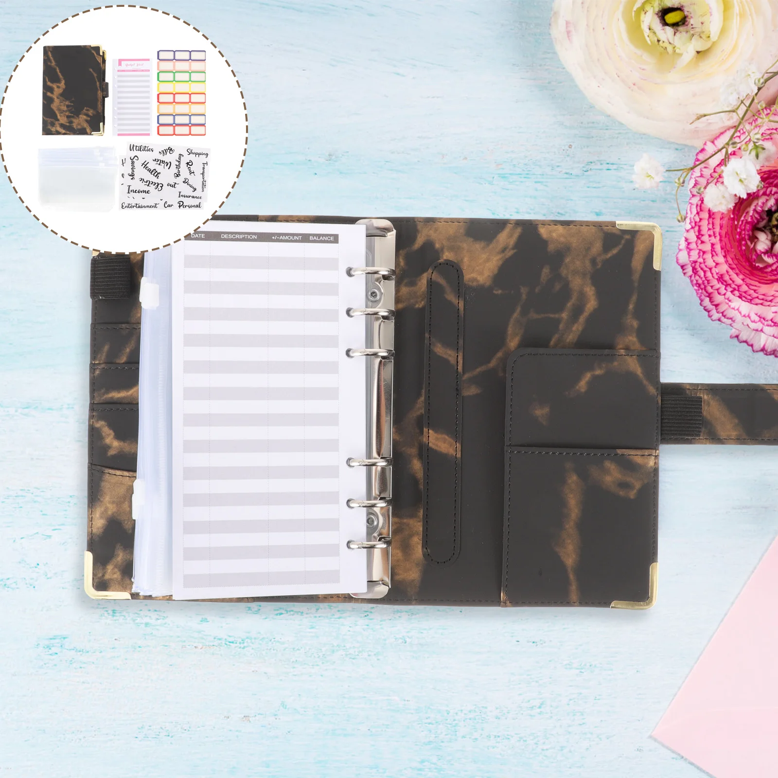 

PVC A6 Budget Binder with Zipper Envelopes for Cash Coins Receipts Cards Organizer Portable Money Saving Planner Storage Folder