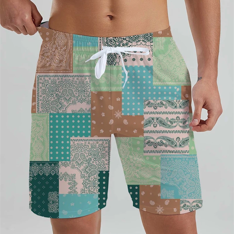 

Новые пляжные шорты с графическим принтом пейсли для мужчин, дышащая пляжная рубашка с этническим цветком и узором кешью, повседневные мужские плавки