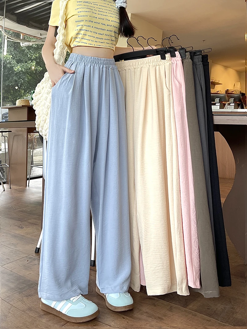 Korean Solid High Waist Pants for Women Fashion All-match Summer New Women's Pants Popular Trendy Vintage Long Trousers