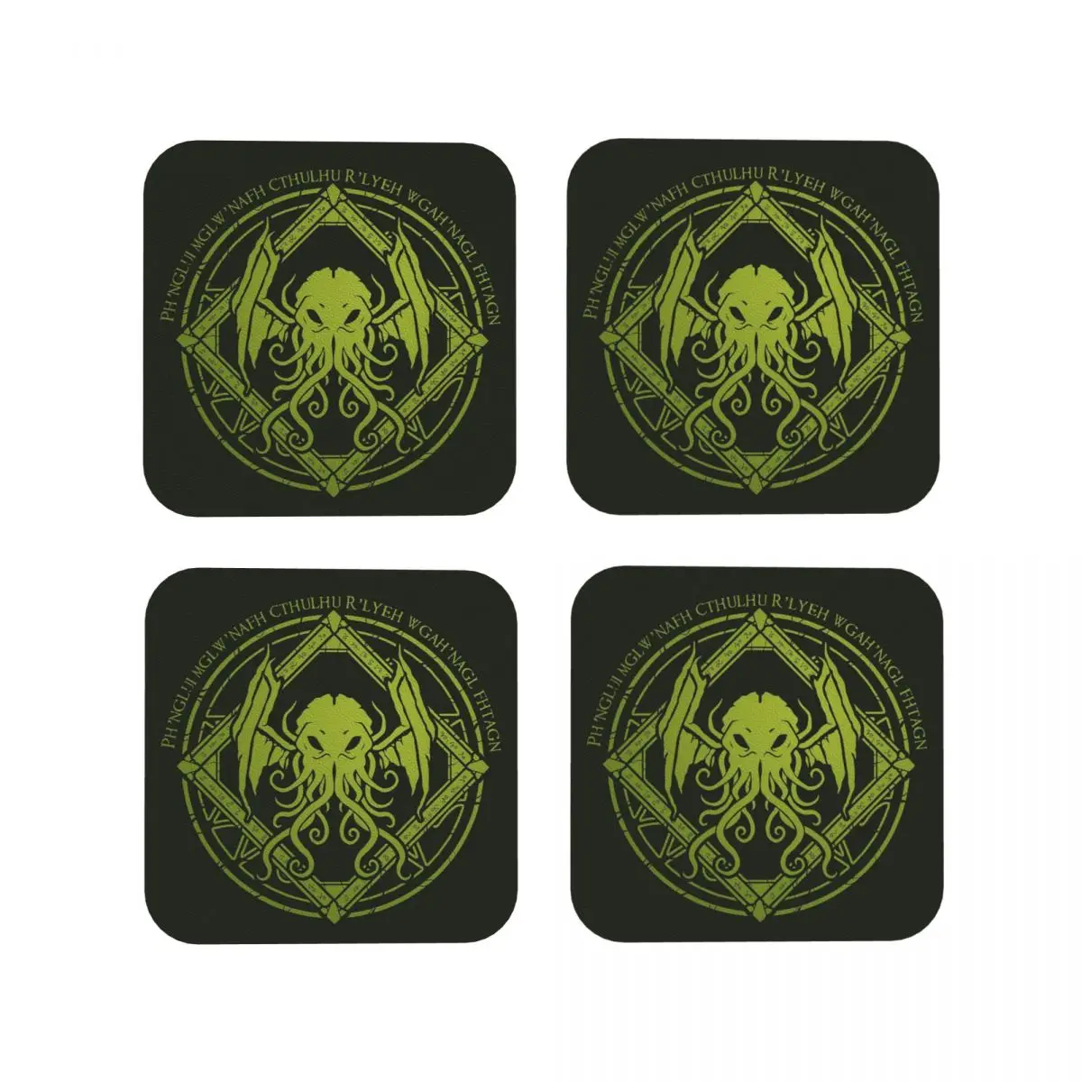 Cthulhu - Lovecraft - Chant Design Coasters Kitchen Placemats Waterproof Cup Coffee Mats For Decor Home Tableware Pads Set of 4