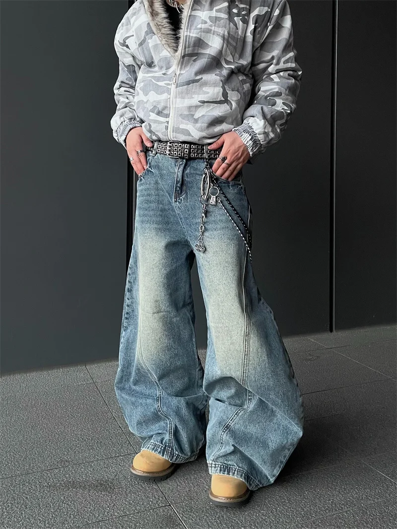 

Retro Straight Leg Loose Fit Workwear Jeans Men's Wide Leg Long Pants All-Match Trendy Autumn Winter High Street Denim