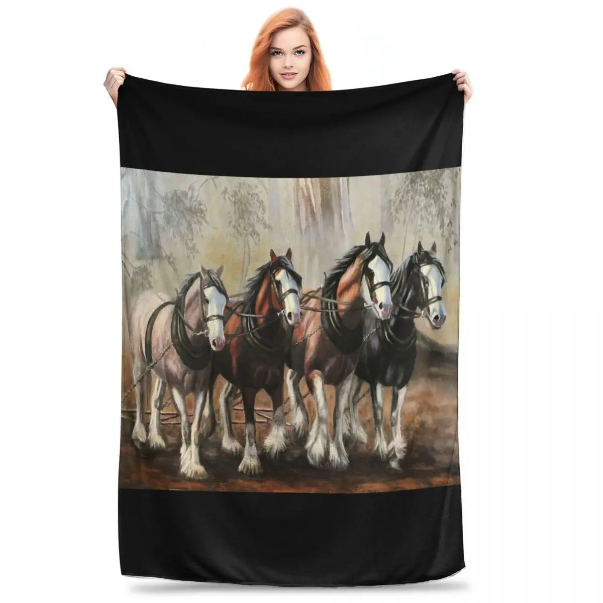 Clydesdale Horses Blanket Flannel Portable Throw Blankets Sofa Throw Blanket For Home Bedroom Travel Throws Bedspread Quilt