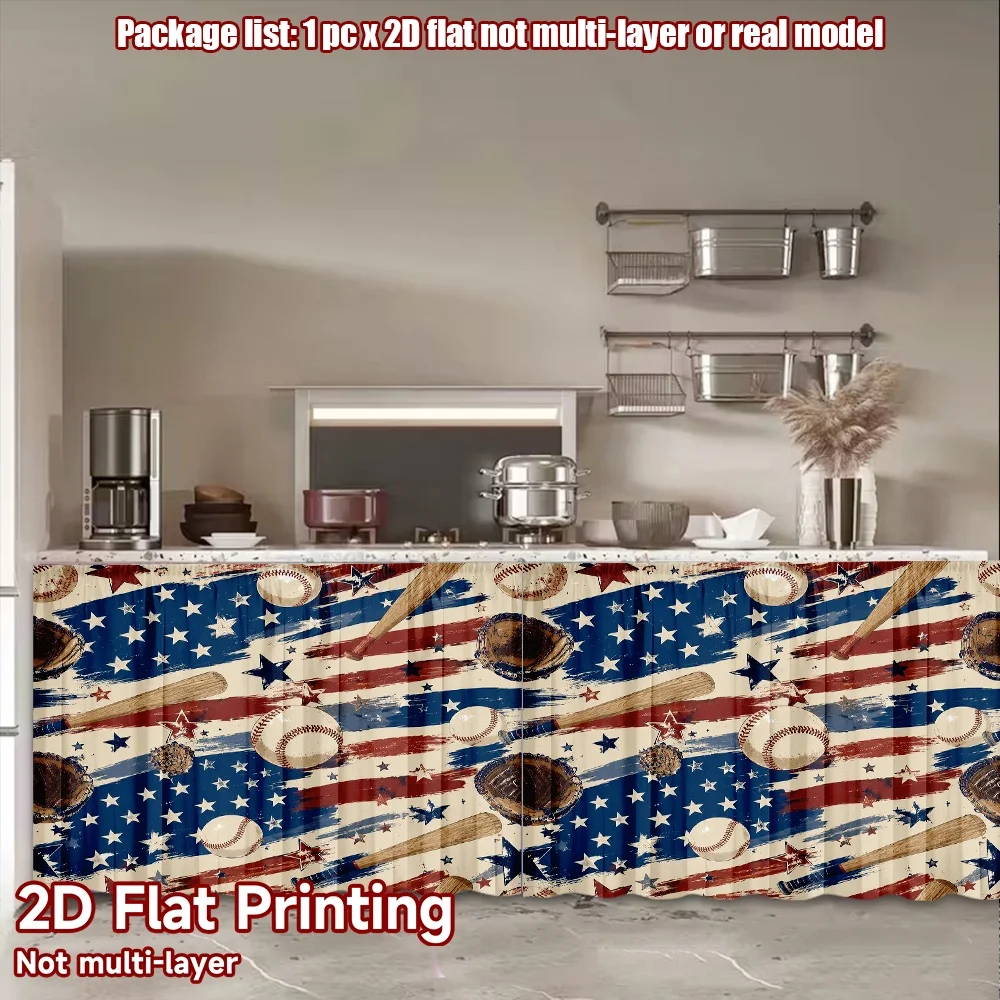 2D flat 1pc French romantic style Independence Day Baseball Design Digital printing Suitable for bedrooms_kitchens_for privacy,