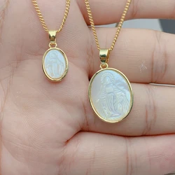 White Virgin Mary Pendant Necklace Natural Mother of Pearl Shell Charm Neck For Women Fashion Religious Jewelry Gifts