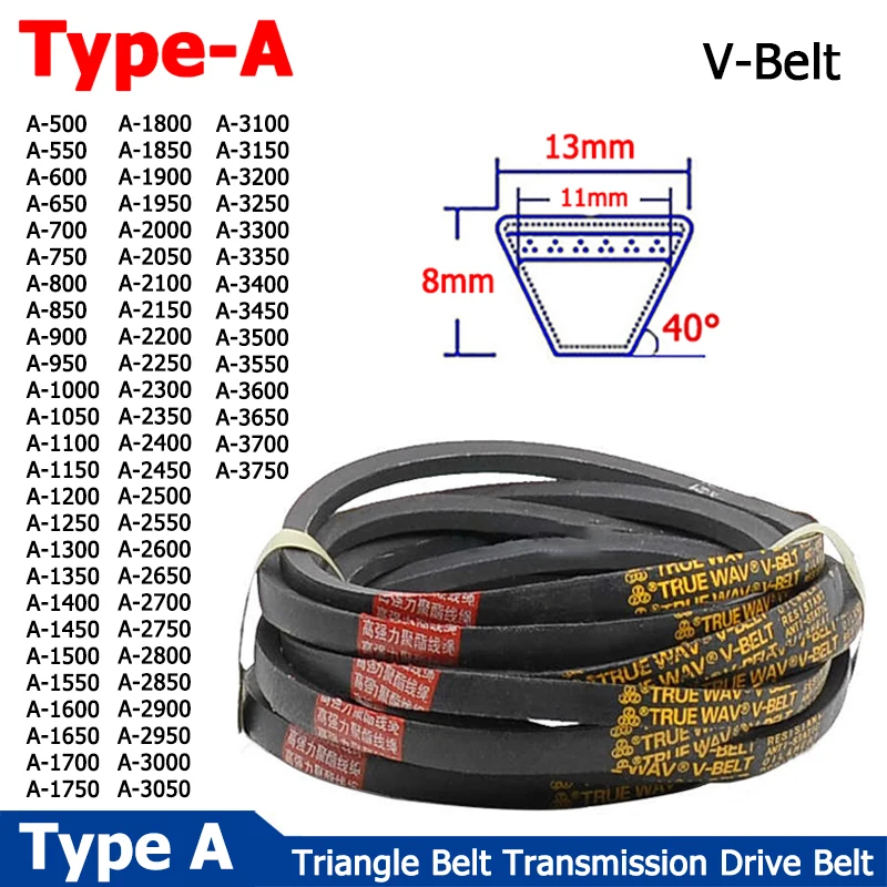 

1pcs Type A-500~A-3750 Agricultural Machinery V-Belt Industrial Triangle Belt Transmission Drive Belt 95 600 750 800 950 1000