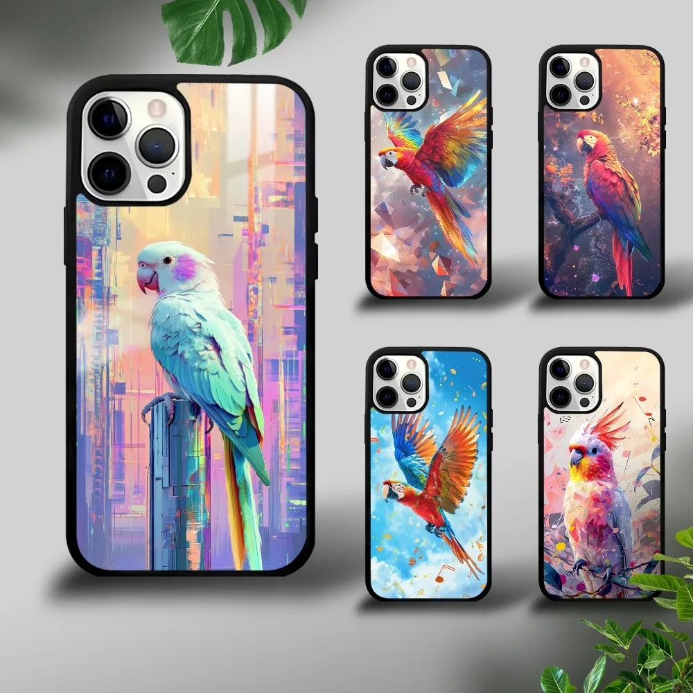 

Colorful Parrot Painting Phone Case For iPhone 16 15 14 13 12 11 Pro Xs Max Mini Plus Celulares Hard Funda