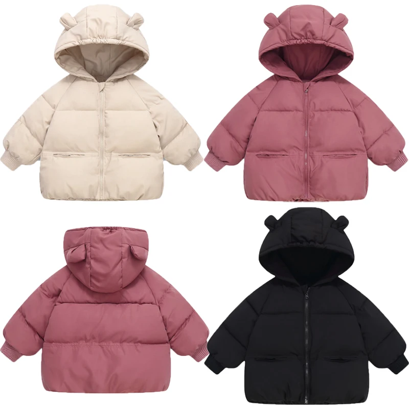 Winter Autumn New Baby Jacket Thick Keep Warm Cotton Down Hooded Coats Girls Boys Cute Solid Outerwear 2-6 Years