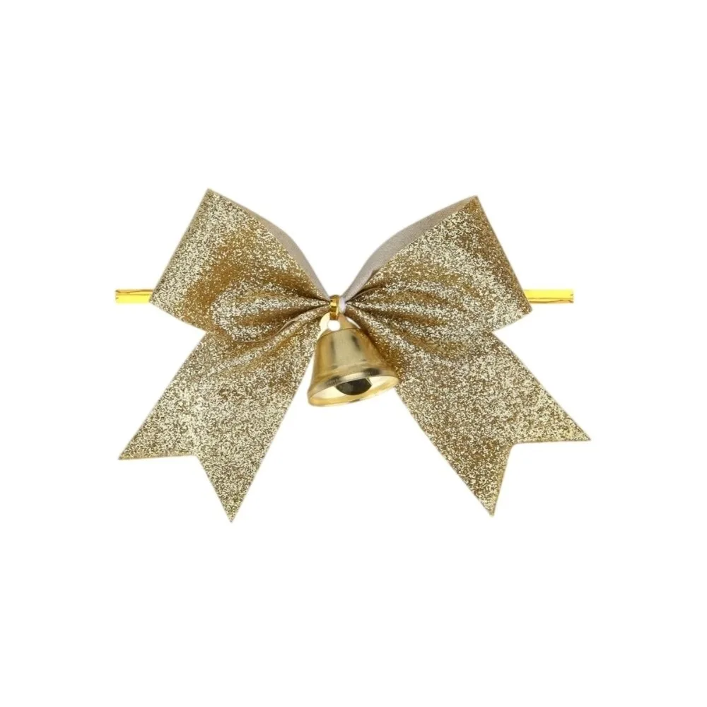 Tree Wreaths Glitter Christmas Bow with Bell DIY Red Bow Pendant Small Shiny Christmas Tree Ornament Home Decor