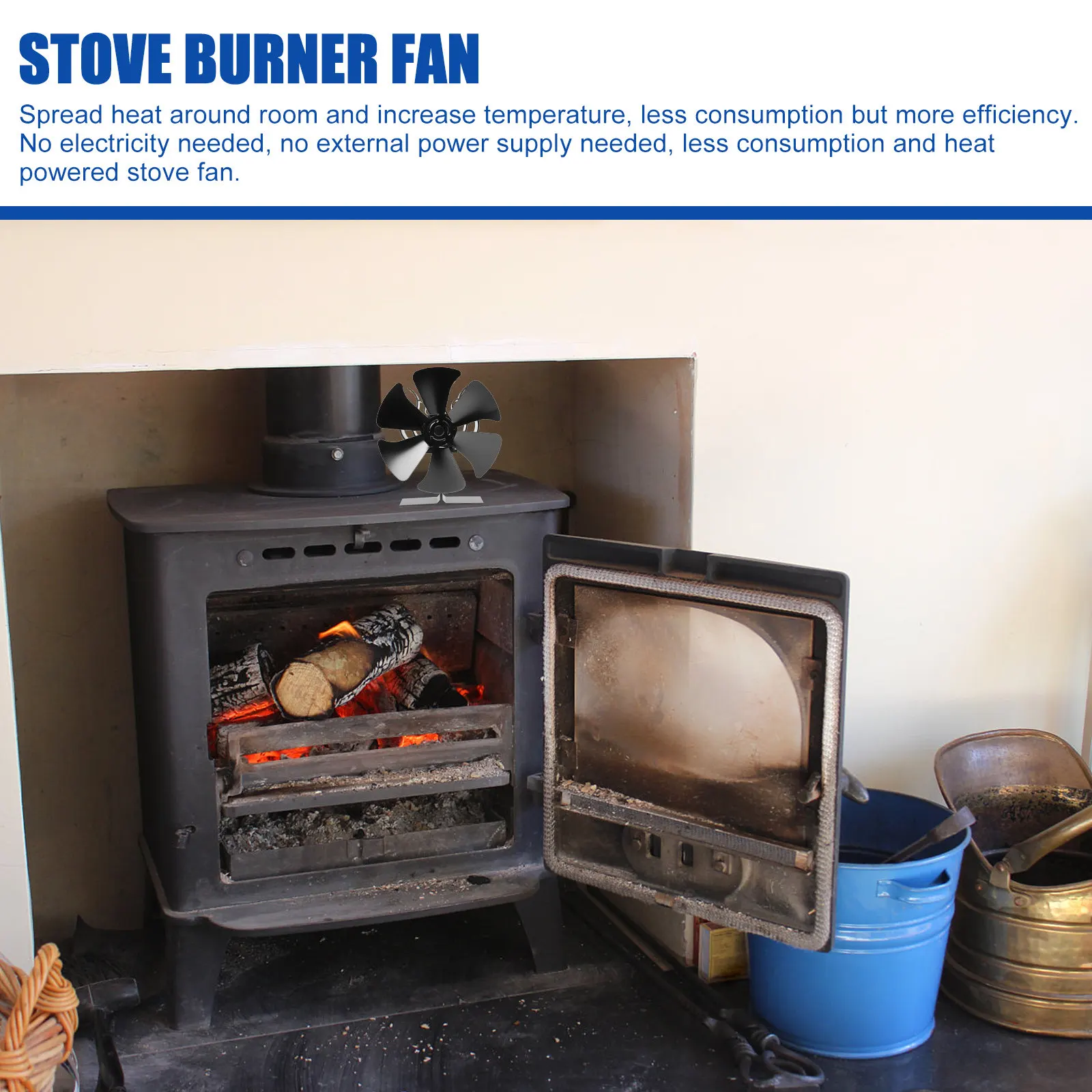 

Wood Stove Fan Heat Powered Silent Burner Fan for Fireplace Pellet Log Burner Improved Airflow Heating Efficiency Stove