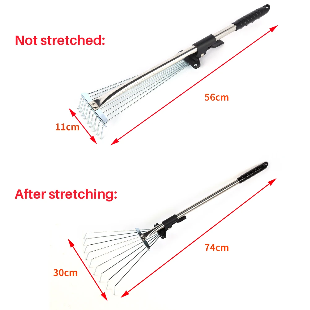 Small Garden Rake Quick Sweep Adjustable Aluminum Alloy Multi Toothed Comfortable To Grip  Garden Leaf Rake for Lawn