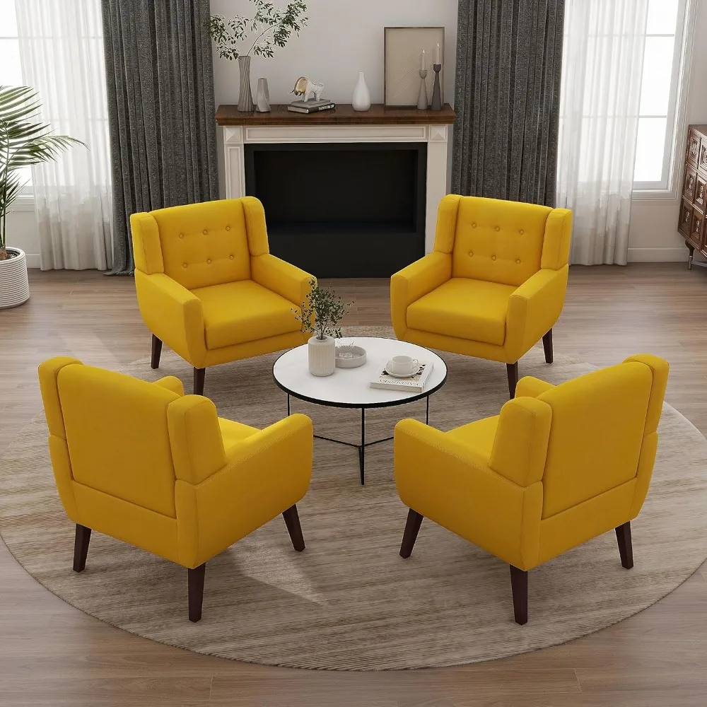 

Accent Chairs Set of 4, Upholstered Arm Chair, Mid-Century Club Armchair Single Lounge Sofa Button Tufted Reading Side Seating