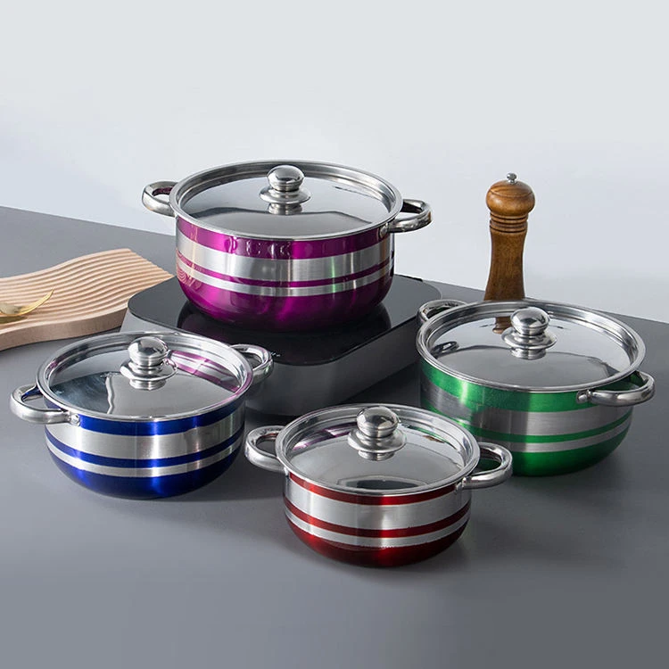 Hot Selling 4pcs Stainless Steel Polished Lid Kitchen Cookware Set Gas Stove Induction Compatible Bottom Casserole for Home Use