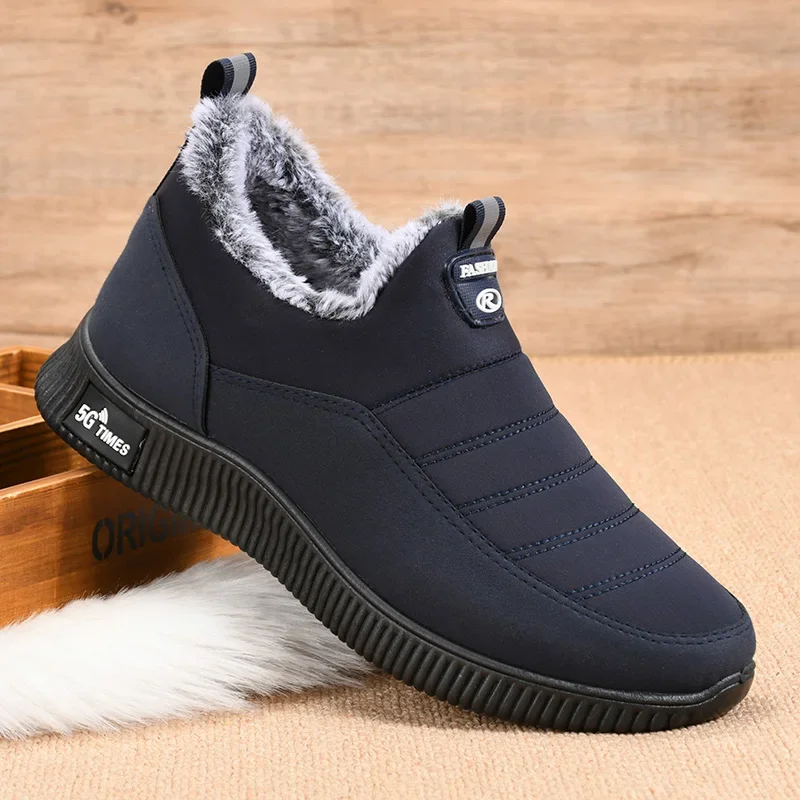 Hot Men's Winter Slip-on Snow Boots Man Light Cotton Shoes for Men Warm Ankle Boots Outdoor Male Velvet Thickening Casual Shoes