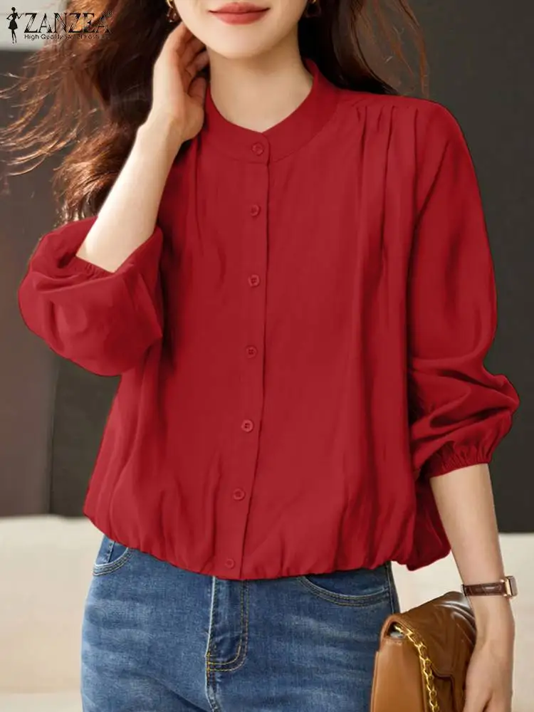 

2024 ZANZEA Women Long Sleeve Buttons Down Work Shirt Fashion Solid Blouse Elegant OL Blusas Female Casual Holiday Tops Tunic