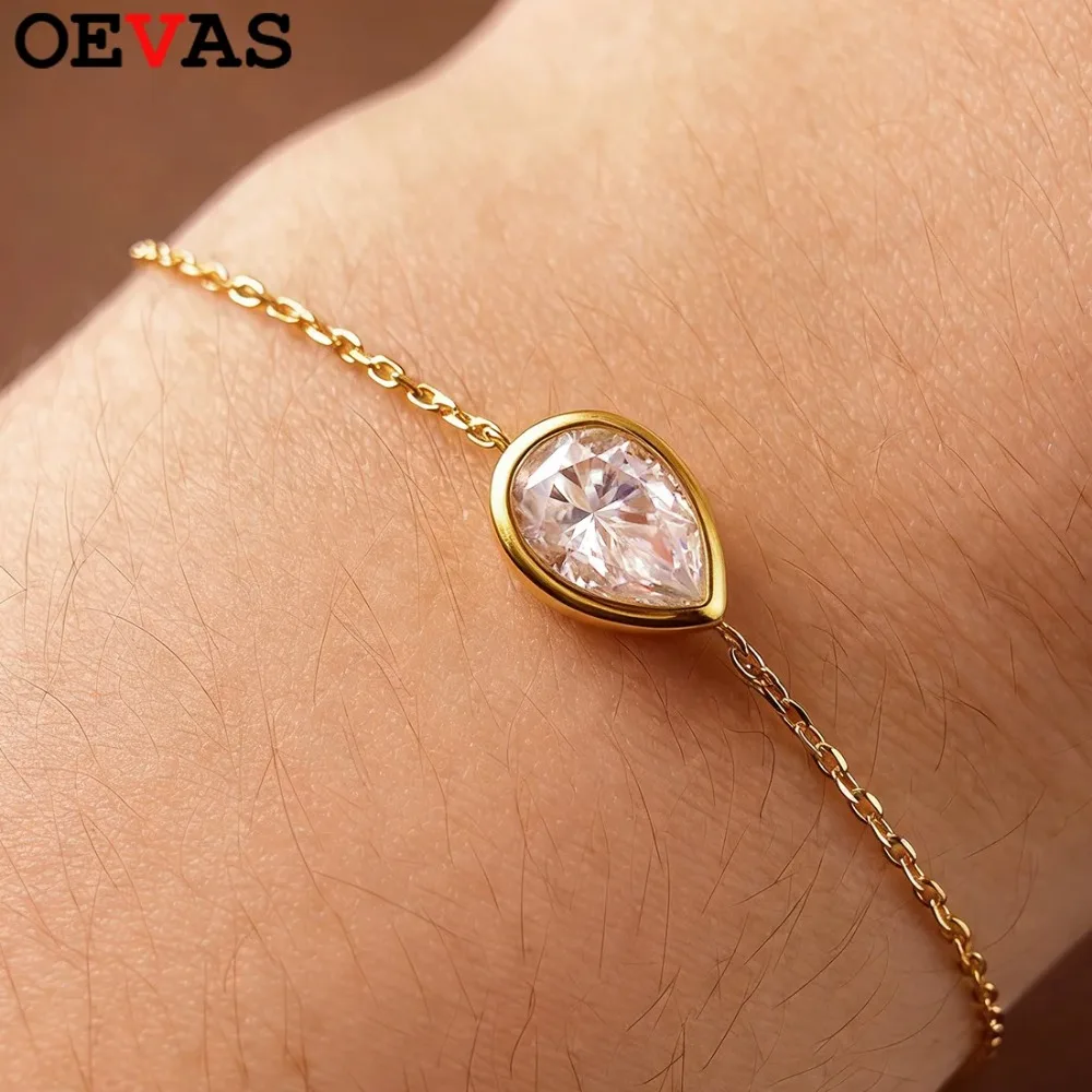 

1CT Diamond Oval/Water Drop Moissanite Bracelet For Women Men Minimalist Charm 925 Silver Wrist Chain Adjustable Plated 18K Gold
