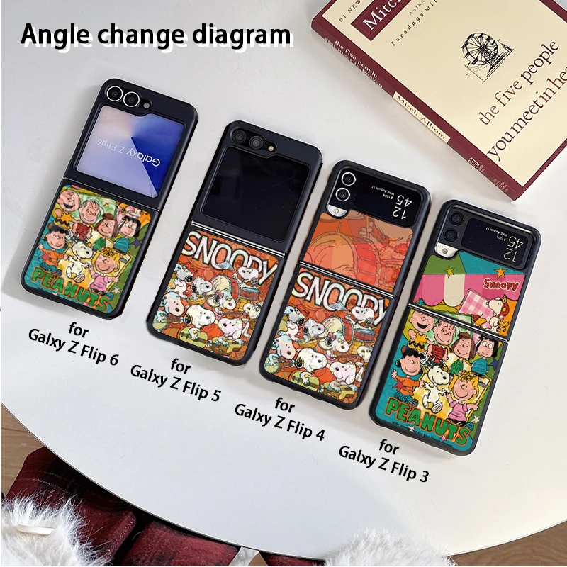 

Snoopy Charlie Brown Luxury 3D Grating Card Phone Case for Samsung Galaxy Z Flip 3 4 5 6 7 Z Flip 5 Flip6 Flip4 Back Cover