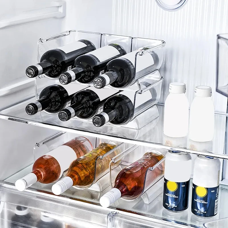 Wine Rack Stackable Fridge Organizer Kitchen Bottle Storage Rack Can Bottle Organizer Holder Rack Kitchen Storage & Organization