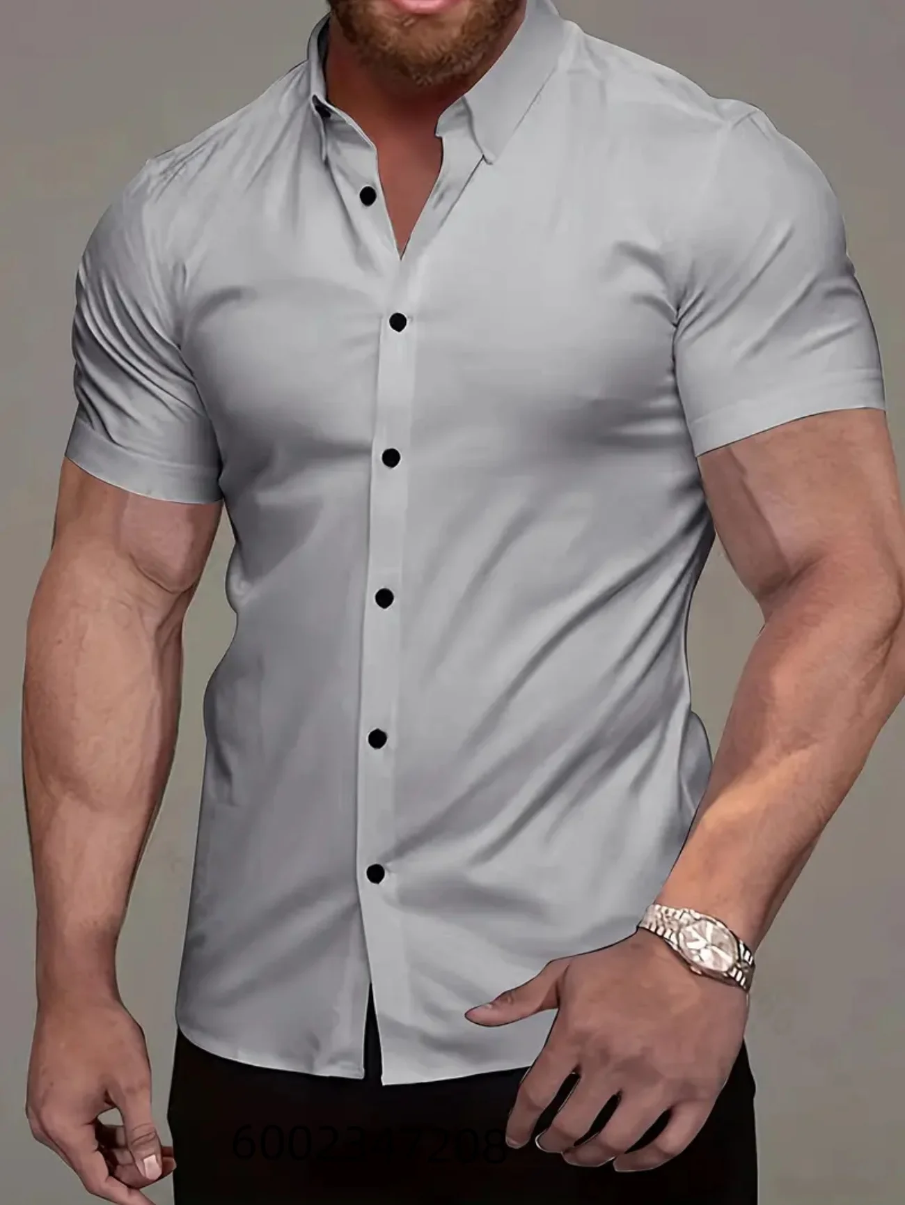 Solid-color shirt - New summer men's style - No ironing required - Highlights figure - Casual and fashionable suit - Short Hawai